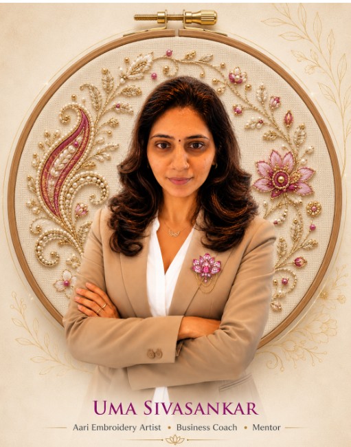 Uma Sivasankar, Aari Embroidery artist, business coach and mentor